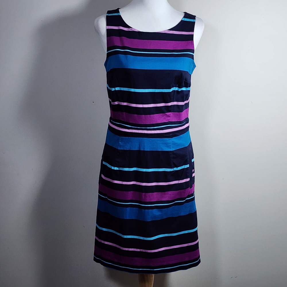 Tommy Hilfiger Striped Sheath Dress Womens 8 Blue Purple Pockets Party Office